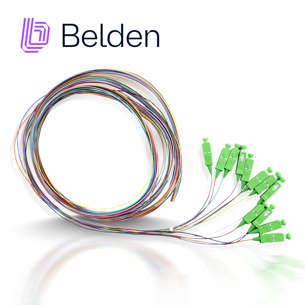 PIGTAIL DE TERMINACIÓN DE CAMPO FTSSB900PR12 BELDEN OS2 SC SIMPLEX APC BUFFER 900 UM 12 FIBRAS CODIFICADAS EN COLOR LONGITUD 2MTO