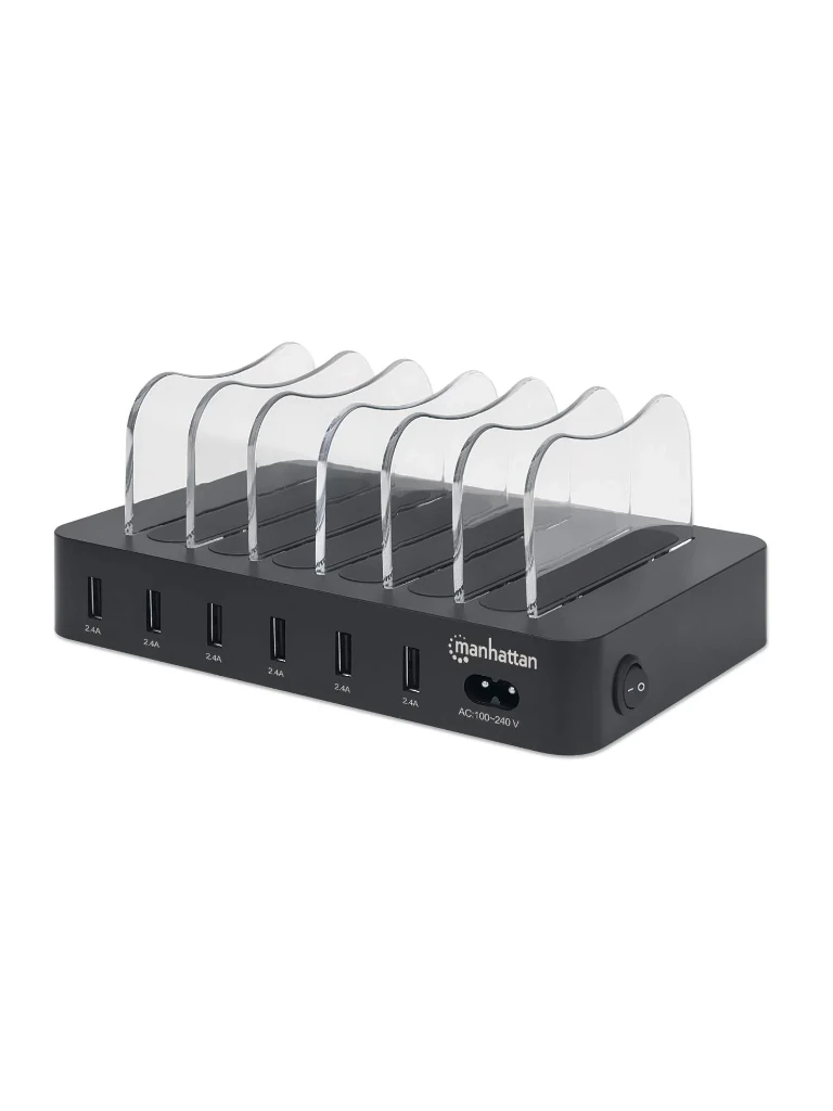 Imagen de MANHATTAN - 102254 - Estación de carga con 6 puertos USB / Seis puertos USB-A, hasta 5 V / 2.4 A por puerto, 50 W de salida en total, negro