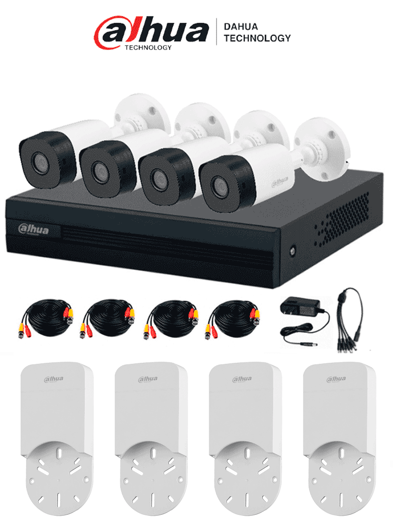 Imagen de DAHUA KITXVR1B04-I+4C+4S - Kit DVR Cooper-I de 4 Canales con IA, H.265+, incluye 4 cámaras 2MP B1A21N 1080p. Admite 4 canales + 1 IP (hasta 5 IP en total). Con SMD Plus para detección de humanos y vehículos. Incluye accesorios y 4 cajas de conexión