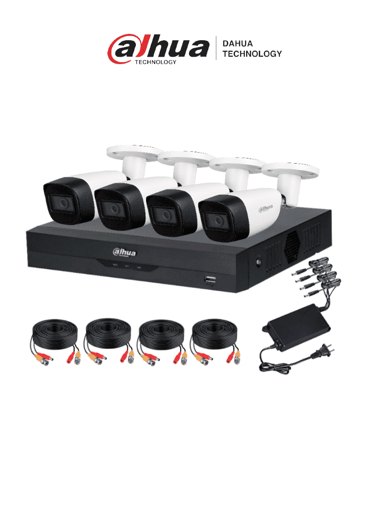 Imagen de DAHUA KITXVR5104HS4KLI3+4HFW1500CMA- Kit de vigilancia de 4 canales 5 MP con audio y DVR WizSense con reconocimiento facial y H.265+. Soporta 4 canales + 4 IP o hasta 8 IP. Incluye 4 canales SMD Plus para búsqueda de humanos y vehículos